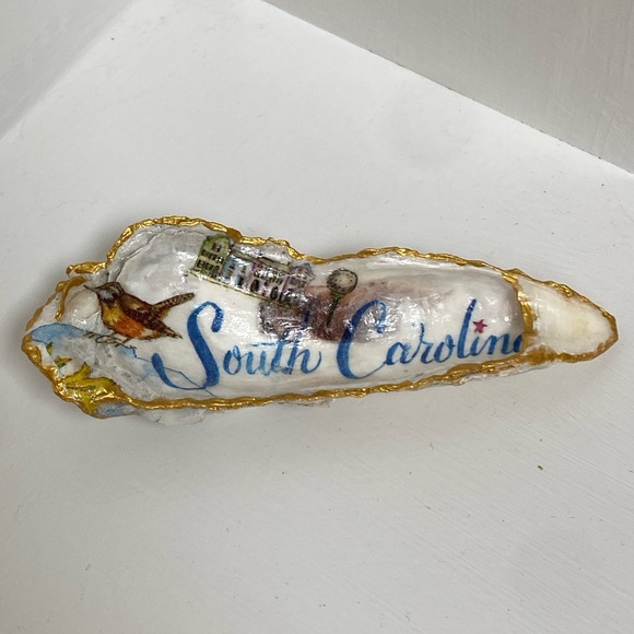 FREE WITH $50 PURCHASE SOUTH CAROLINA DECOUPAGE OYSTER SHELL TRINKET, RING DISH - Picture 7 of 9